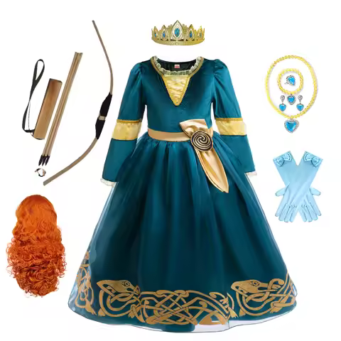 Girls Merida Cosplay Princess Dress Children Performance Clothes Kids Autumn Dress Halloween Carniva