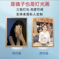 龙觇可爱猫咪镜子灯光画卧室床头客厅办公桌发光装饰画摆台小夜灯 来图定制 大号31cm*22cm充电款