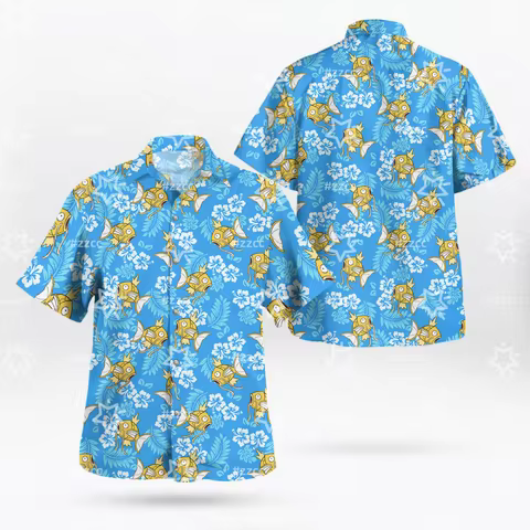 Pokémon graphic shirt Yellow Magikarp Pokemon Blue Hawaiian Shirt Sports Men's T-Shirt Kid's Clothin