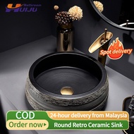 Retro round countertop basin art ceramic washbasin washbasin bathroom sink singki bilik mandi
