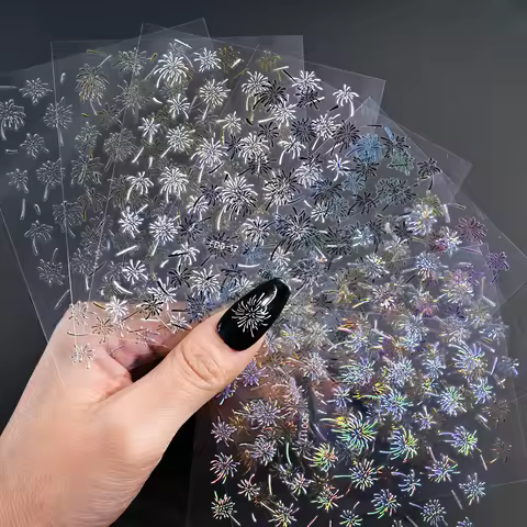 8/6/4Pcs New Year Colorful Fire works Nail Stickers Gold Silver Blooming Fire works Self Adhesive De