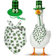 St. Patrick’s Day Porch Goose Outfit 23"/17" for & Lawn Geese，2 Piece Shamrock Hat & Four-Leaf Clove