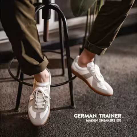 Maden Vintage Patchwork German Trainer Sneakers Unisex Summer Sports Casual Shoes Split Leather Lace
