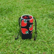 大草莓束口環保杯袋 飲料提袋 保溫瓶提袋 手作 帆布 方便