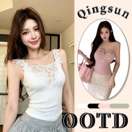 Qingsun Women's Wave Knit Camisole Sexy Lace Neck Tight Multi-Color Wear It And Look Slim. Expensive