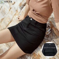 SHCER High Waist a-line Skirt, Includes Shorts Pants Two Pocket Denim Shorts Skirt Women, Harajuku W