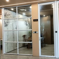 Foshan Double Glass Louvered Glass Partition dengan Aluminium Wooden Pintu Partisi Pejabat Aluminium