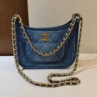 香奈兒Chanel 24s牛仔Hobo橫版月牙腋下包單肩包斜挎包