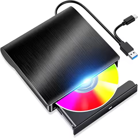 External DVD CD Drive, 2 in 1 USB 3.0 Type-C Portable CD Burner, CD ROM +/-RW External CD Player for