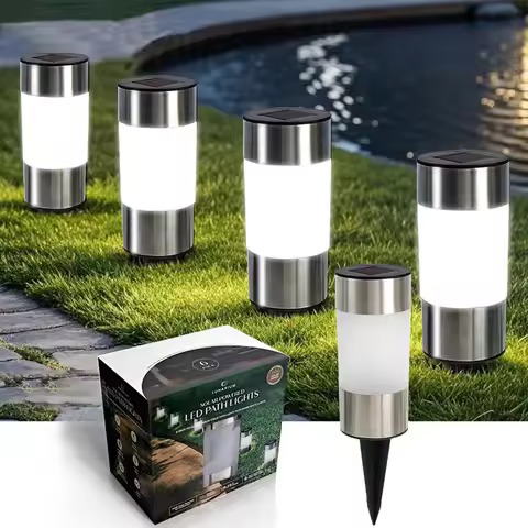 3pcs Solar Outdoor Garden Lights Stainless Steel Lawn Spike Light Waterproof for Gardens Villas Yard