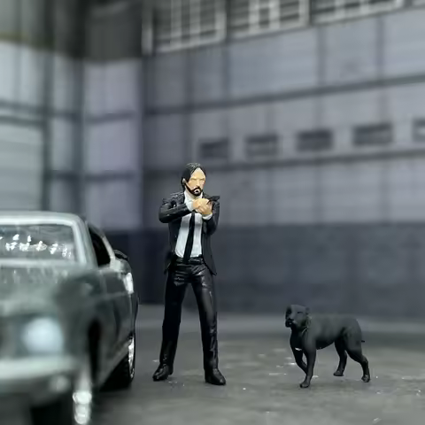 1/64 Scale Model John Wick with gun And Dog Cast Alloy Car Static Figures Diorama Miniature Scene Co