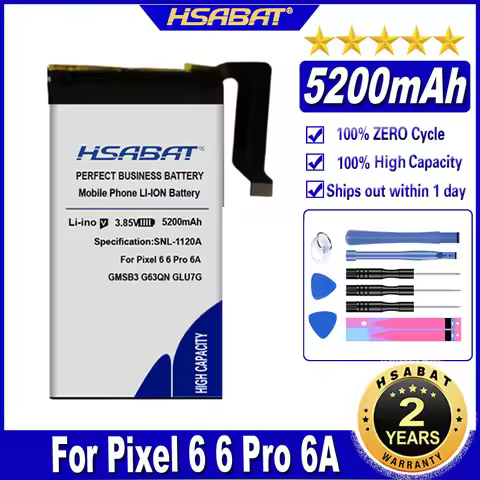 HSABAT GMSB3 G63QN GLU7G 5200mAh Battery for Google Pixel 6 6 pro 6A Batteries