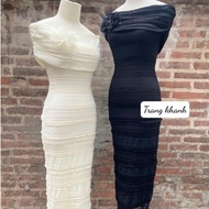 Long off-the-shoulder dress, off-the-shoulder ruffle dress, pretty lace off-the-shoulder dress with 