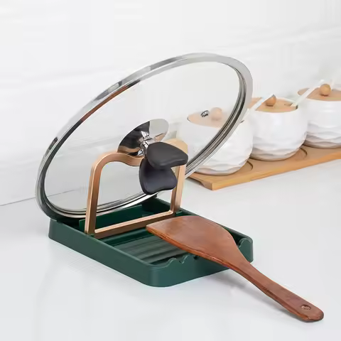 Kitchen Desktop Pot Lid Holder Foldable Multifunctional Pot Cover Rack Spatula Storage Rack Pot Lid 
