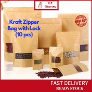 10 Pcs Kraft Zipper Bag Window Food Packaging Cookies Pocket Doorgift Bag Biskut Beg Kahwin Goodies 