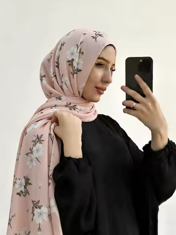 New Printed Pearl Chiffon Hijab Malaysian Scarf Shawls Arab Headscarf Wraps for Muslim Flower Foular
