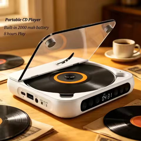 Portable CD Player Portable Bluetooth Music Player CD Runner Dustproof Cover 6 Modes A-B Repeat Time