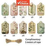 Floral Plant Vintage Tags Blox Fruit Sticker 40pcs Sticker Book DIY Gift Labels With Hemp Rope