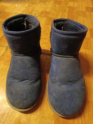 買一送一 小腳女孩二手鞋 素面深藍色短筒靴子短靴雪靴36號23號 原味鞋櫃系列