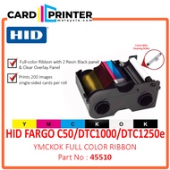 EZ YMCKOK HID Fargo DTC1000/DTC1250e Series Printer Card ID Ribbon Cartridge Ink  Kad Print - 45510