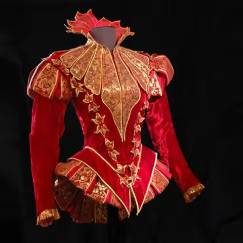 Medieval Empress Luxurious Baroque Red Tuxedo Tudor Elizabethan Queen Gothic Royal Court Ball Gown R