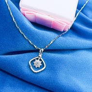 Sterling Silver With Platinum Plating Pendant Necklace Set 925銀鍍鉑鑲鋯花卉鏈墜項鏈組 (Set Rantai Leher+Loket) P-FS-129