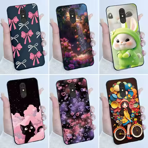 For LG Q7 Plus Q7+ Q7a Phone Case Luxury Cute Love Rabbit Funny Soft Silicone Black TPU Protective C