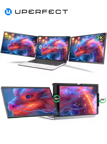 UPERFECT 14" 2K Triple Portable Monitor 2240x1400 QHD IPS Dual Display with Rotation Kickstand Lapto