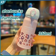 Starbuck แก้วเก็บความร้อน350Ml น่ารักสีชมพูเสือดาวพิมพ์การ์ตูน Co-Brand ขวดน้ำเด็กกล่องของขวัญเกาหลี Bounce ถ้วยครอบ