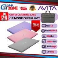 AVITA PURA 14-R3 Laptop (R3-3200U, 8GB D4, 256GB SSD, ATI, 14" FHD, W10) notebook GRY, PPL &amp; PNK with Free CARRYING CASE