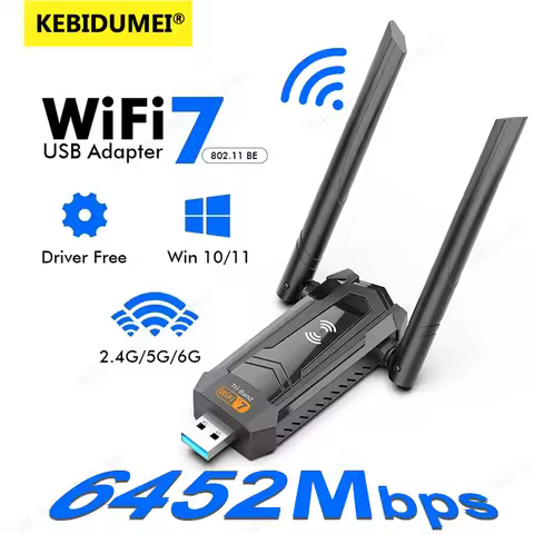 KEBIDUMEI BE6500 WiFi 7 Adapter 2.4G/5G/6GHz USB 3.0 Wireless Network Card 1800/5400/6500Mbps 802.11