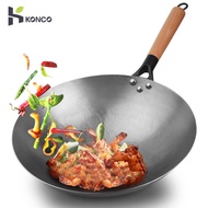 Konco Handmade Wok Cookware Uncoated Iron Pot Frying Pan Non-Stick Chinese Cast Iron Wok  kitchen Pot skillet