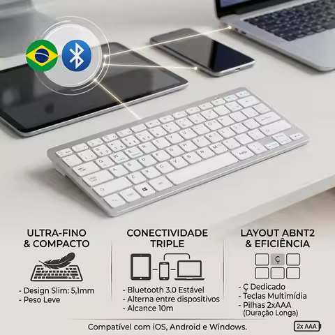 Portuguese (Brazi) Bluetooth Keyboard Wireless Keyboard Portable Ultra Slim Mute for Mac iPad iPhone