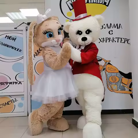 Pink Couple Bear Mascot Costume Cartoon Teddy Bear Rabbit Cosplay Outfits Halloween Christmas Carniv
