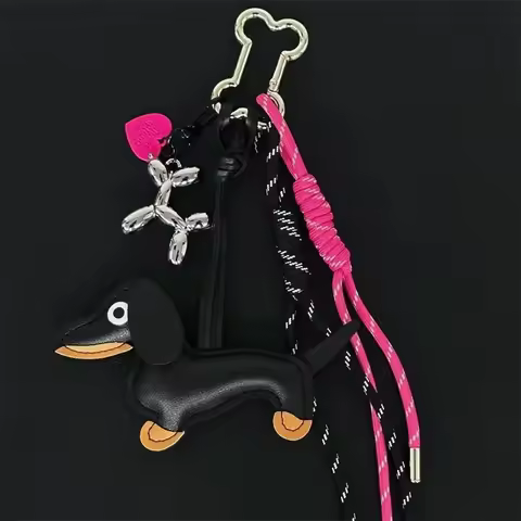 Dachshund Keychain Leather Bag Strap Personalized Car Pendant Miu Style Handbag Accessory for Women
