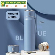 時尚店 - 450ML 316不銹鋼帶蓋真空杯保溫杯熱水瓶（藍色）（帶手柄繩旅行家用）