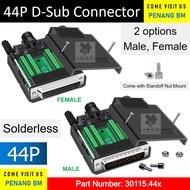[Solderless] Male / Female DB44 D-Sub Solderless Connector, 44 Pin Serial Port Dsub, RS-232 RS232 RS
