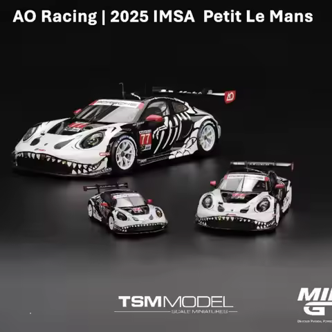 MINI GT 1:64 Porsche 911 GT3 R #77 GTD PRO Skeleton Rexy 2025 IMSA Petit Le Mans Alloy Car Model Col