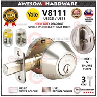 (HEAVY DUTY) YALE V8111 8111 SINGLE CYLINDER DEADBOLT DEAD BOLT LOCK (SILVER, BROWN) US32D US11