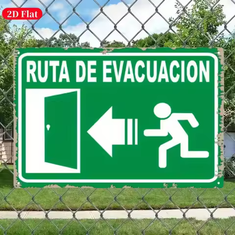 （2D Tin painting）Vintage Metal Emergency Exit Sign 20x30 cm, Spanish English Bilingual Evacuation Si