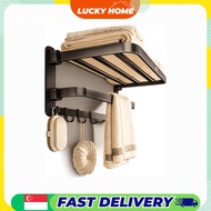 【Lucky Home】 Ecoco No-Drill Folding Towel Rack / Aerospace Aluminum Bathroom Shelf / 90 Degree Folda