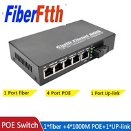 POE Switch 1 SC 4 RJ45 fiber connector to 4 10/100/1000M ethernet ports 5 port media converter