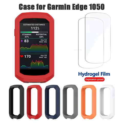Silicone Case Hydrogel Film for Garmin Edge 1050 GPS Stopwatch Bumper Screen Protector Cover for Gar