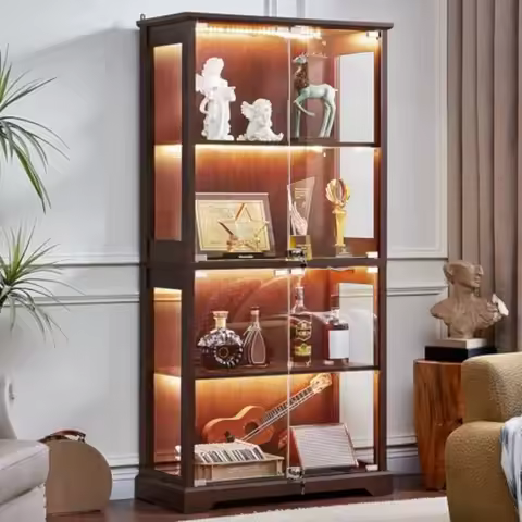 Farmhouse Glass Display Cabinet with Lock