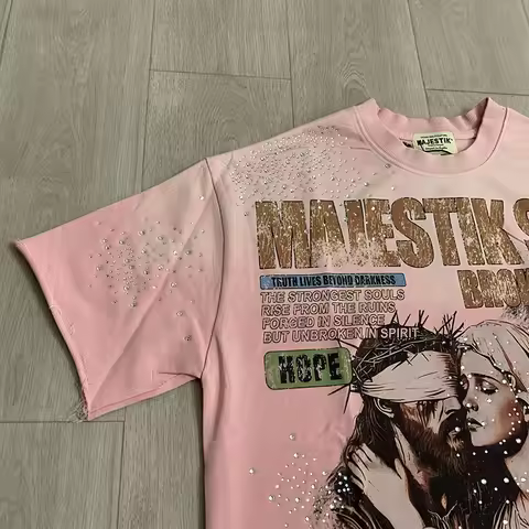 MAJESTIK Tee by French Terry Hot Drilling T Shirt Mens Clothing Street Fashion Womens Casual Style T