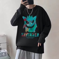 【M-8XL 】New Cute Monster Print Round Neck Long Sleeved Shirt for Men Casual Long Sleeved T-shirt for