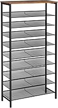 HOOBRO 10-Tier Shoe Rack Organizer, Large Capacity Metal Shoe Shelf, Sturdy Shoe Storage with Top Shelf, for 27-36 Pairs of Shoes, Space Saver, Industrial, Rustic Brown and Black BF110XJ01
