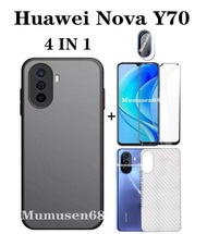 (4 In 1) สำหรับ Huawei Nova Y70 Y70 Plus Nova 9 SE Nova 8i ผิว Frosted เคสโทรศัพท์ + กระจกนิรภัยแบบเ