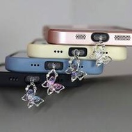 1pc New Butterfly Pearl Dust Plug, Faux Pearl And Diamond Decor, Ombre Butterfly Phone Dust Plug, Ph