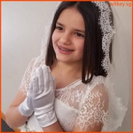 WIT Girls Communion Veil  Comb with White Lace Edge Short Sheer Tulle for Kids